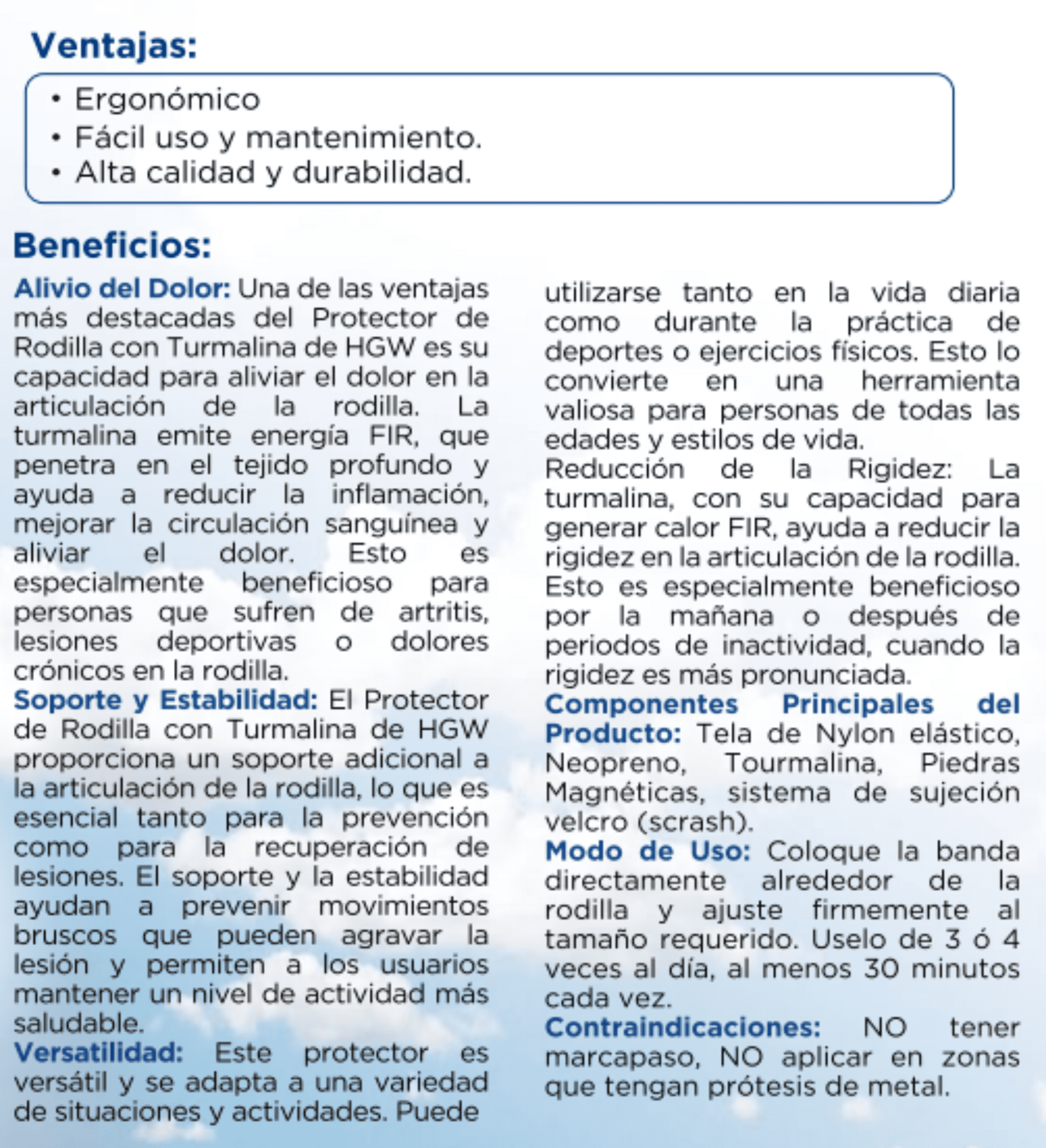 Protector de Rodilla de turmalina - HGW - 2